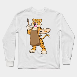 Tiger at Painting with Paint & Brush Long Sleeve T-Shirt